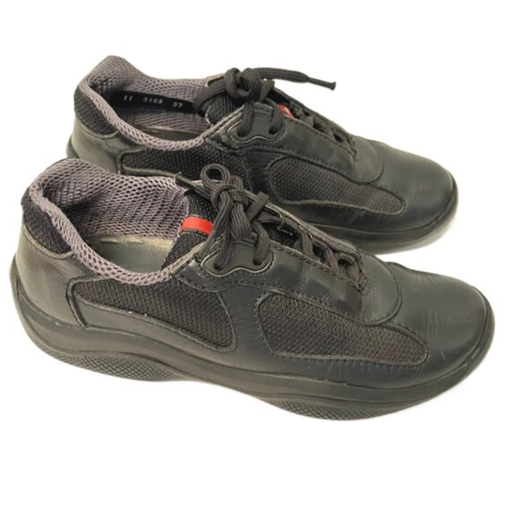 Prada America’s Cup Black Calfskin Leather & Mesh Low Top Sneaker Men's Size 7 - Picture 9 of 14